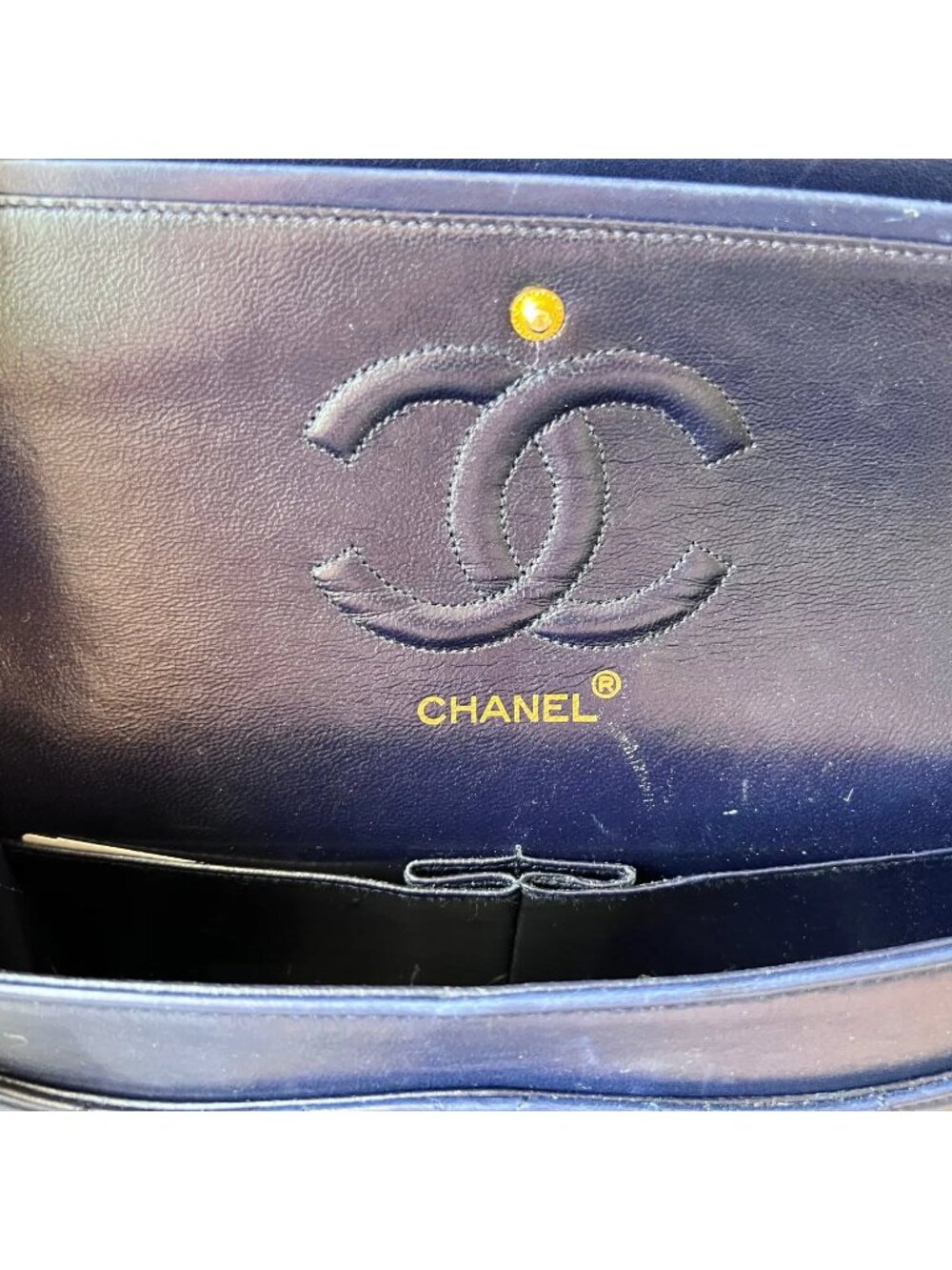 Chanel Navy Blue Quilted Timeless Classique Flap Bag Gold Hardware Vintage - Picture 13 of 15